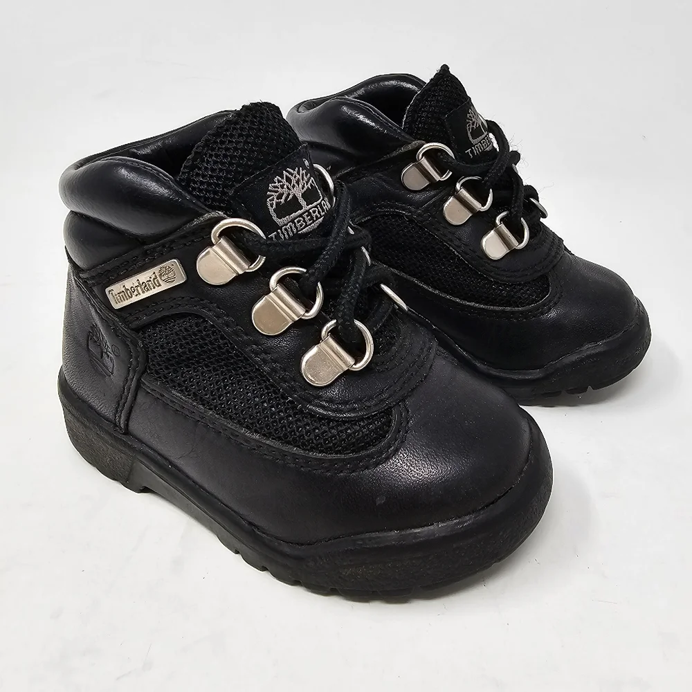 Timberland‎ Black Leather Field Hiking Work Boots 15806M Boys Toddler Size 5.5